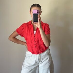 FP We The Free Annabelle Solid Short Sleeve Button-Up Top Women's Medium